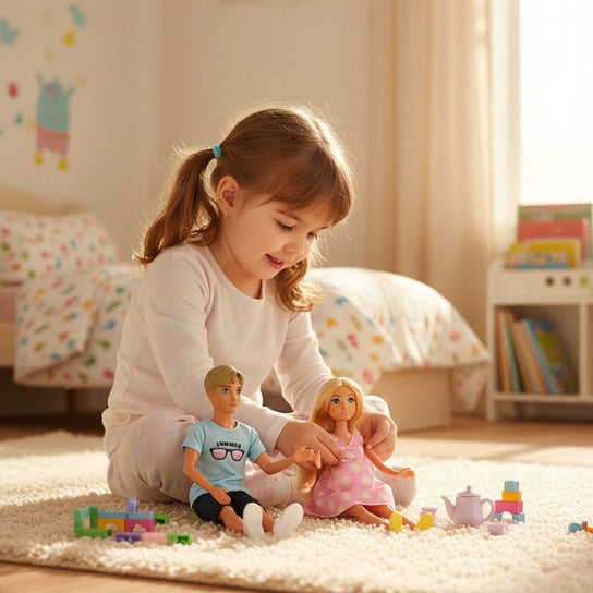 זוג בובות Anlily מסדרת Family Series עם בובת אמא בהריון בשמלה ורודה, בובת אבא ומנגנון בטן מסתובבת עם תינוק, לגילאי 3+
