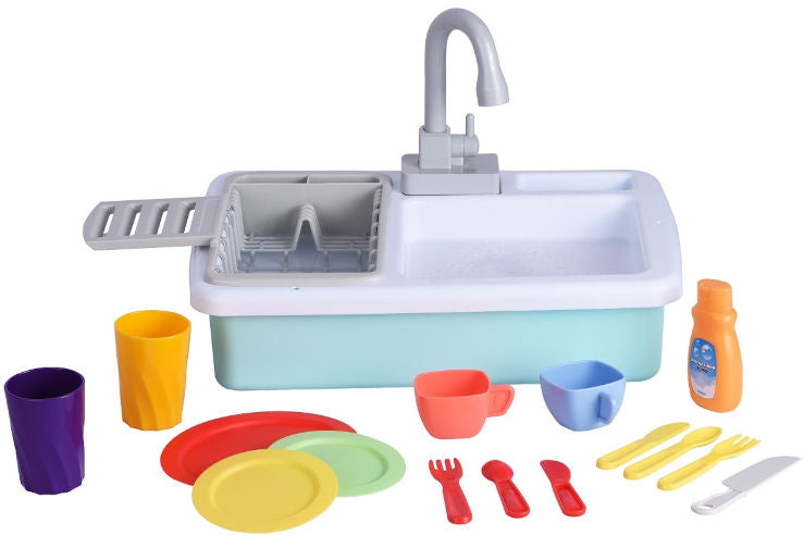 כיור מטבח לילדים Kitchen Super Chef עם ברז חשמלי ו־18 חלקים