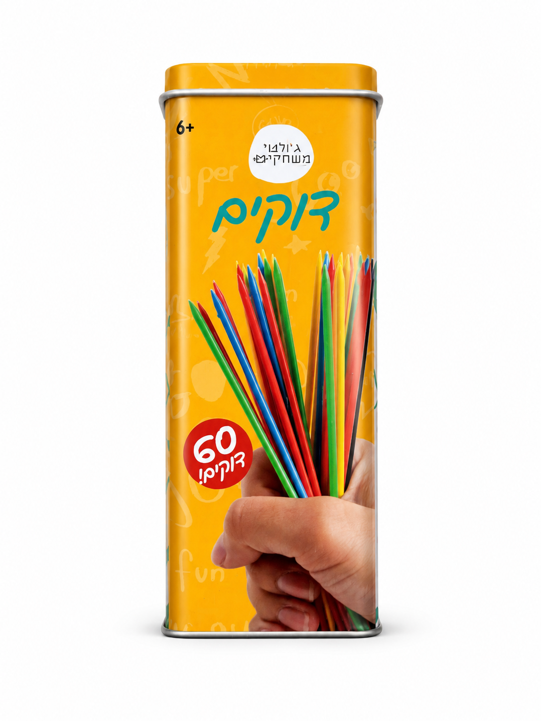 משחק דוקים קלאסי – 60 מקלות צבעוניים בקופסת פח