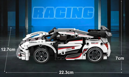מכונית ספורט לבנה להרכבה MINGDI Speed Car 8740 עם 310 חלקים ושלט רחוק 2.4GHz, לגילאי 14+

