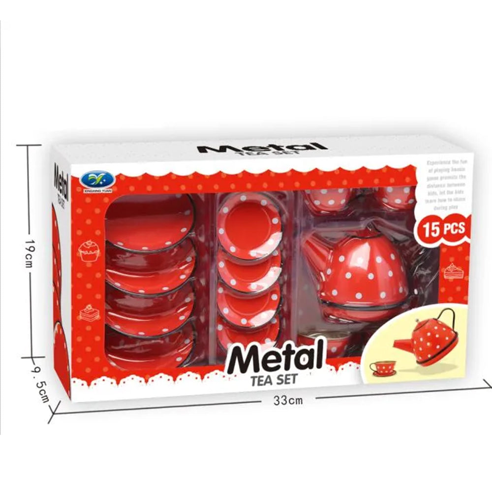 סט תה מתכת מנוקד – 15 חלקים