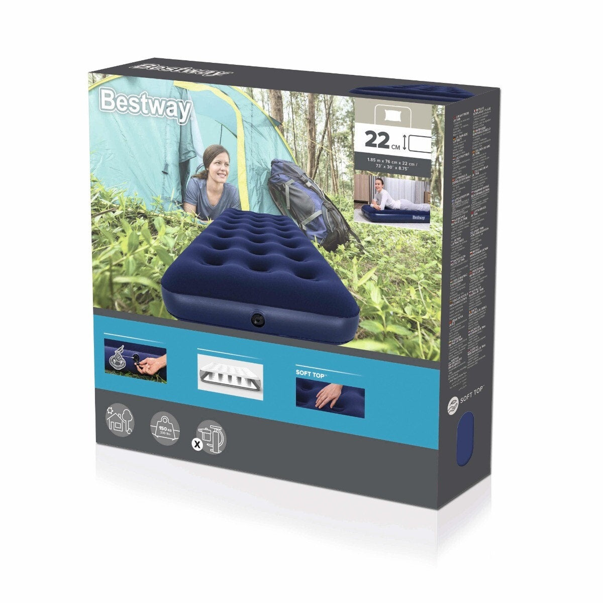 מזרן מתנפח יחיד Bestway עם חלק עליון רך 185×76×22 ס״מ