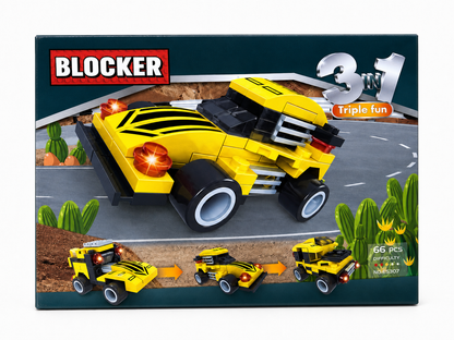 משחק הרכבה Blocker רכב שטח צהוב 3 ב-1 – 66 חלקים