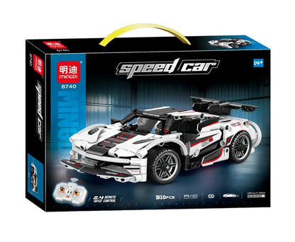 מכונית ספורט לבנה להרכבה MINGDI Speed Car 8740 עם 310 חלקים ושלט רחוק 2.4GHz, לגילאי 14+
