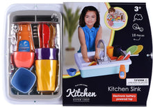 כיור מטבח לילדים Kitchen Super Chef עם ברז חשמלי ו־18 חלקים