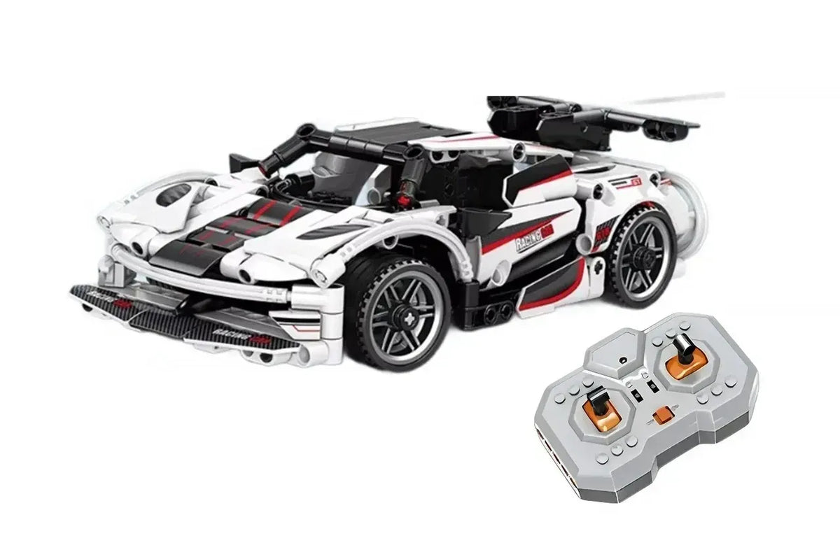 מכונית ספורט לבנה להרכבה MINGDI Speed Car 8740 עם 310 חלקים ושלט רחוק 2.4GHz, לגילאי 14+
