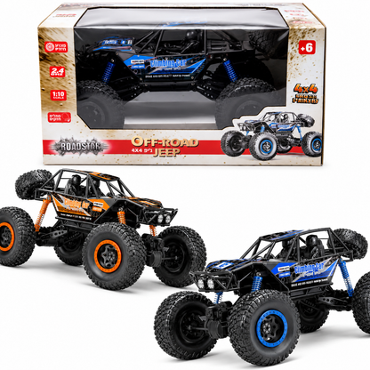 מכונית באגי 4X4 שחור-כחול Climbing Car Pro מבית JOKER בקנה מידה 1:10 עם גלגלי שטח גדולים, בולמי זעזועים וסוללה נטענת.