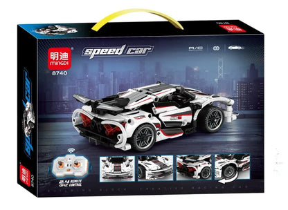 מכונית ספורט לבנה להרכבה MINGDI Speed Car 8740 עם 310 חלקים ושלט רחוק 2.4GHz, לגילאי 14+
