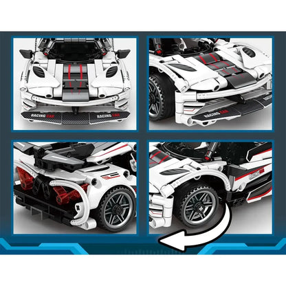 מכונית ספורט לבנה להרכבה MINGDI Speed Car 8740 עם 310 חלקים ושלט רחוק 2.4GHz, לגילאי 14+
