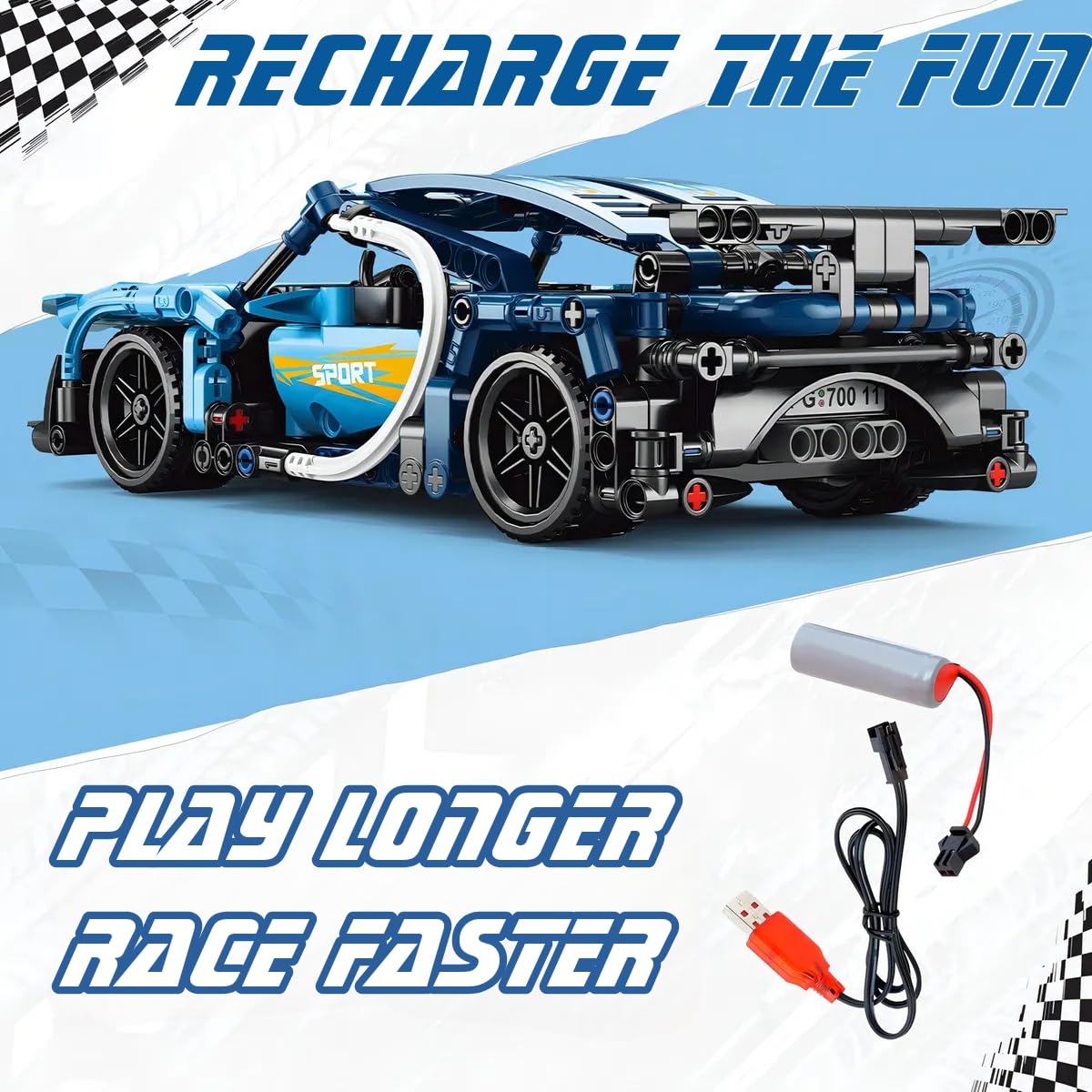 רכב ספורט להרכבה על שלט Block RC Car כחול 395 חלקים