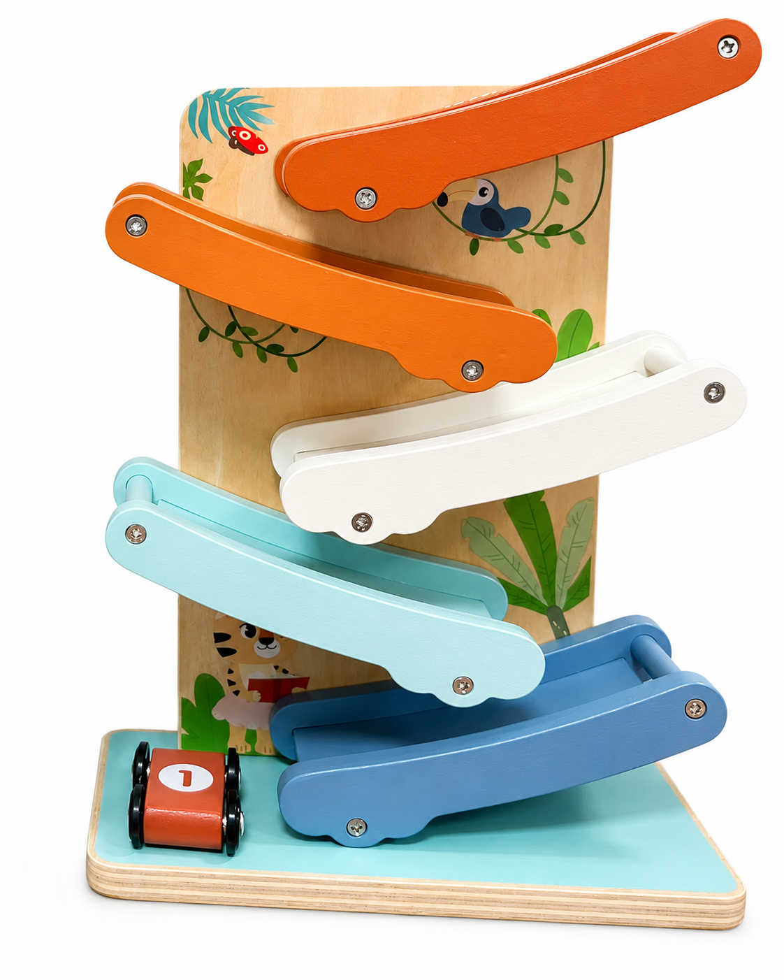 מדרון מכוניות עץ Pit Toys עם 4 מכוניות