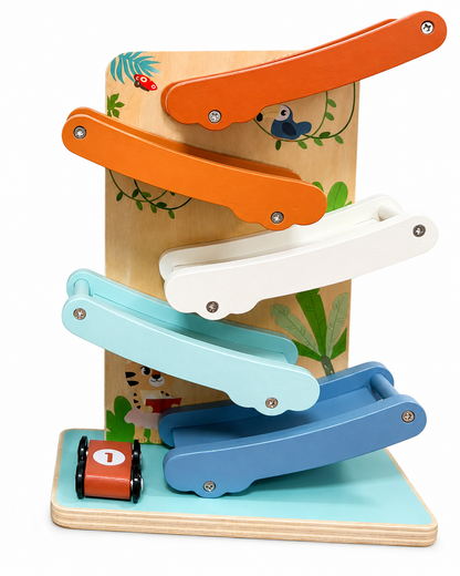 מדרון מכוניות עץ Pit Toys עם 4 מכוניות