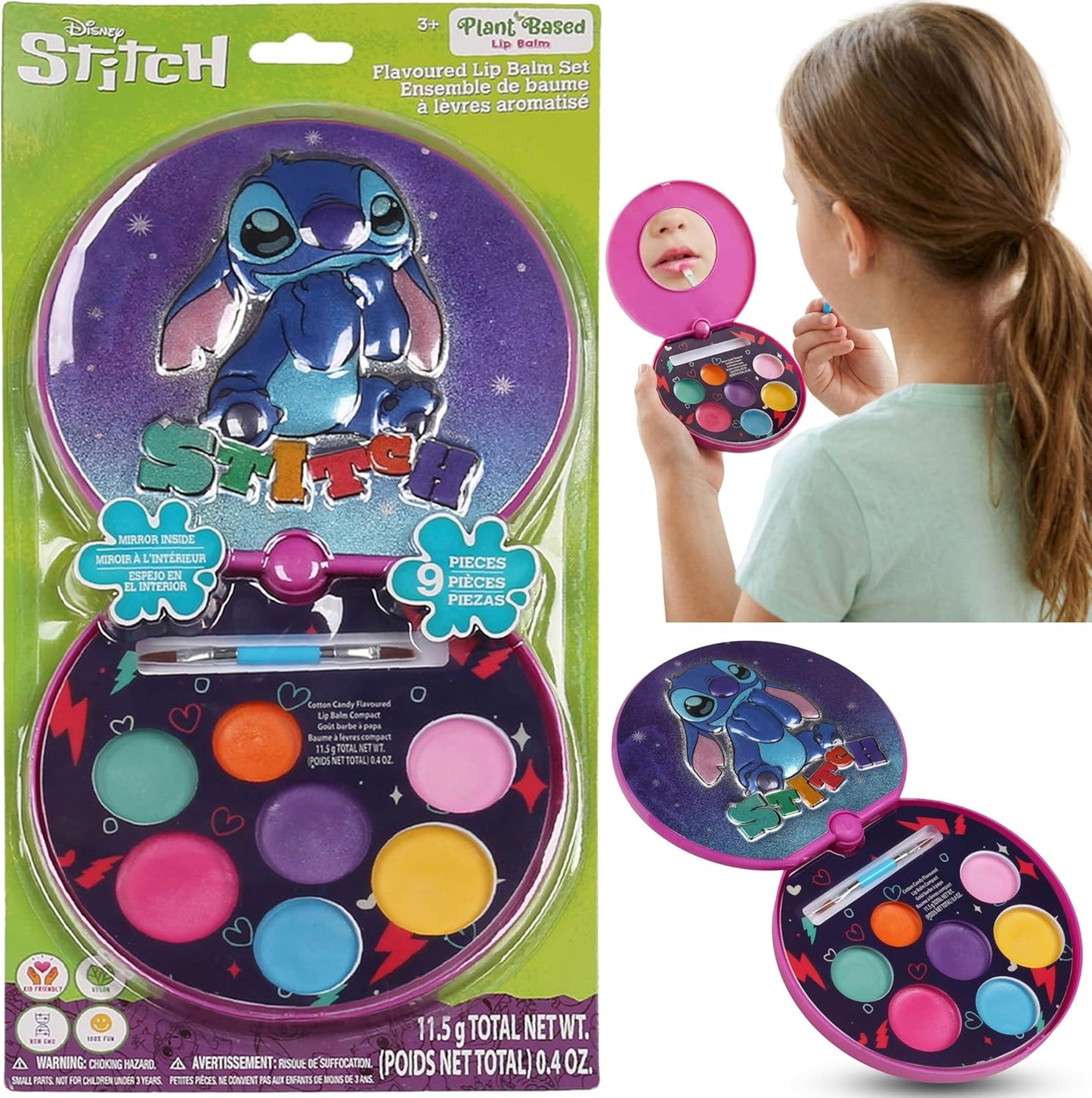 סט ליפ באלם Disney Stitch לילדים – פלטת שפתונים בטעמים עם מראה