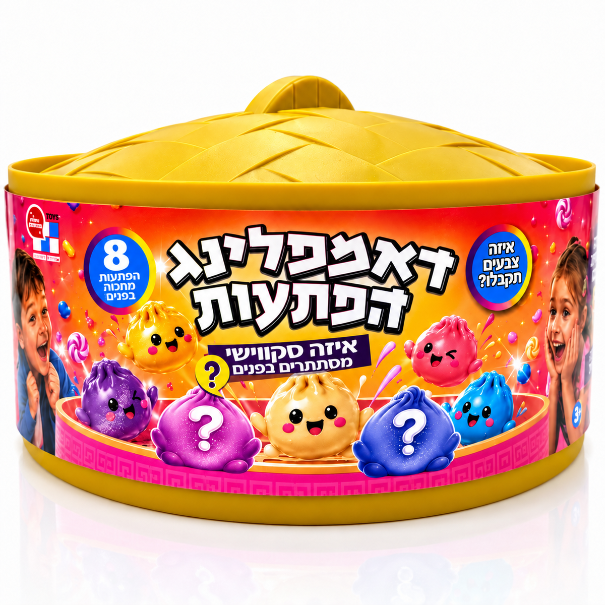 מארז דאמפלינג הפתעות של דיאמנט צעצועים עם 8 הפתעות סקוושי צבעוניות ומסתוריות לגיל 3 ומעלה.

