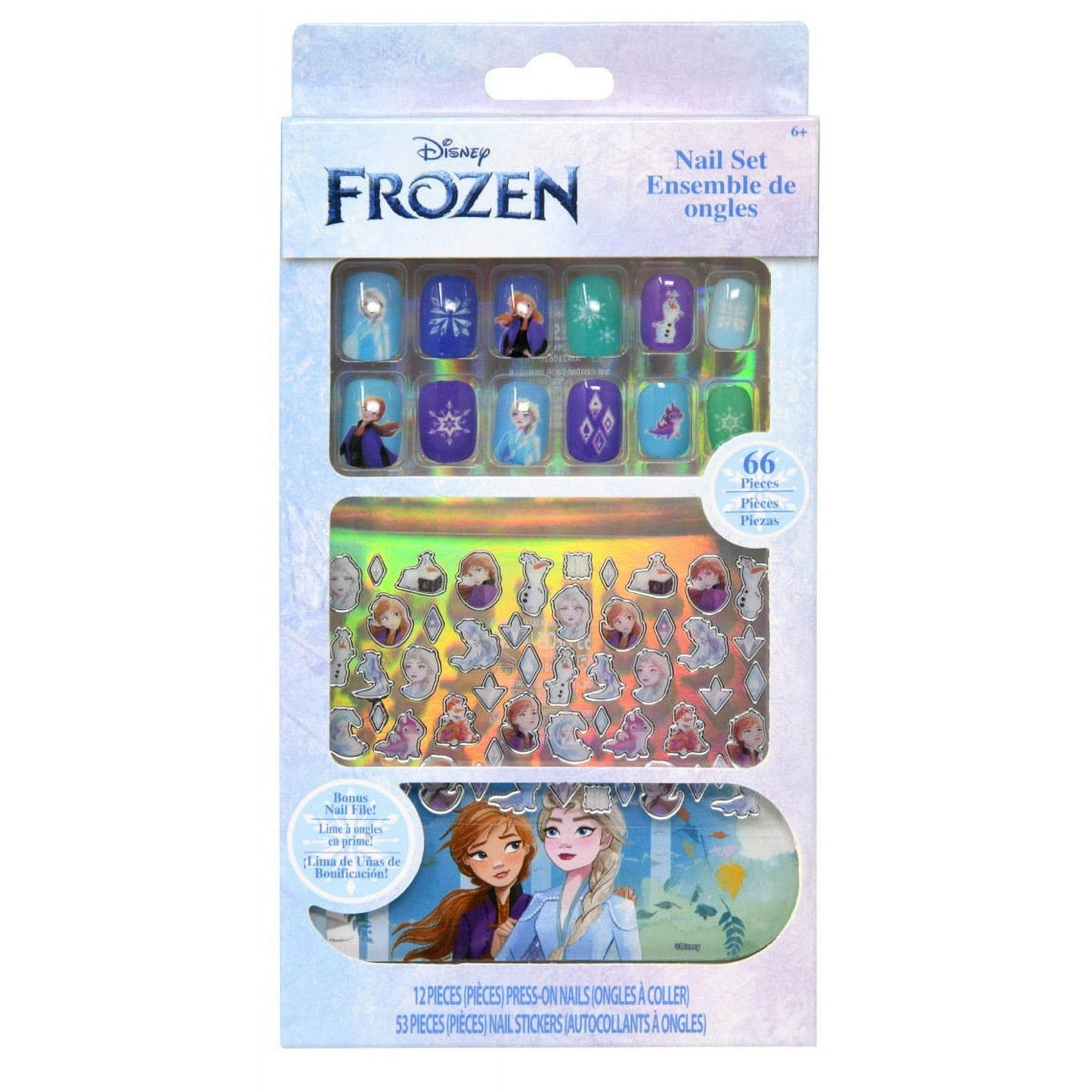 ערכת ציפורניים Disney Frozen עם מדבקות וציפורניים מודבקות 66 חלקים