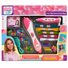 ערכת 2 ב־1 לעיצוב צמות מבית Girls Creator עם מכשירי שזירה, חרוזים צבעוניים, 5 חוטי כותנה ומסרק, לגילאי 5+.
