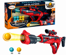 רובה כדורי ספוג אדום Air Blasters Power מבית JOKER עם 12 כדורים רכים בצבעי כחול וצהוב, לגילאי 6+.