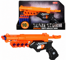 אקדח צעצוע דו־קני כתום ושחור G-FORCE מבית JOKER עם 10 כדורי ספוג כחולים וכתומים.