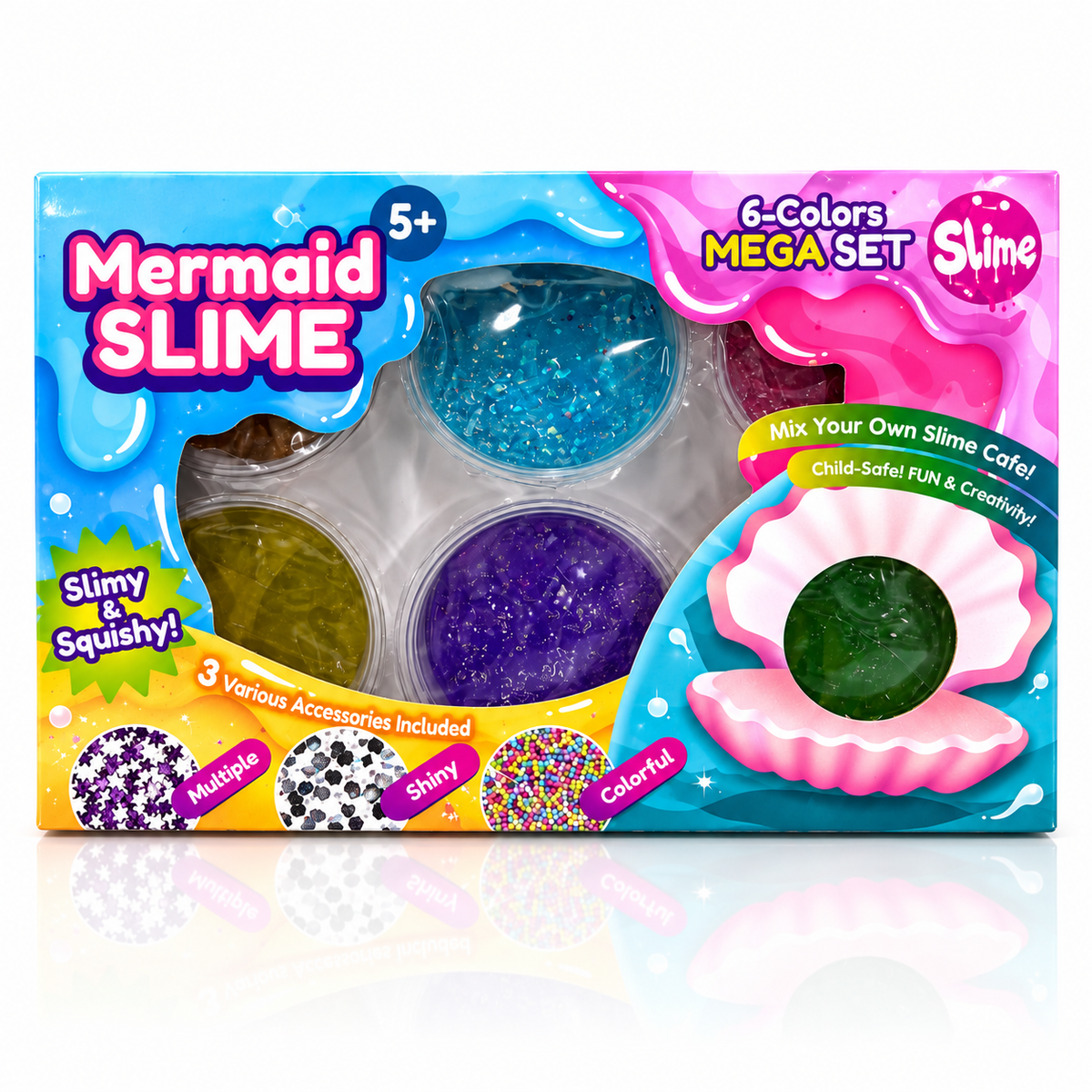 ערכת Mermaid Slime לילדים עם 6 צבעי סליים ו־3 סוגי אביזרי קישוט ליצירת סליים צבעוני בסגנון בת הים

