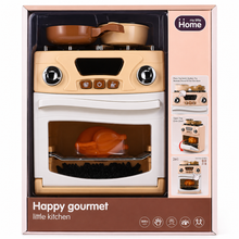תנור וכיריים לילדים My Little Home בגווני בז׳ ולבן עם סיר, מחבת, עוף צעצוע, דלת נפתחת ואפקטי צליל, מתאים מגיל 18 חודשים.