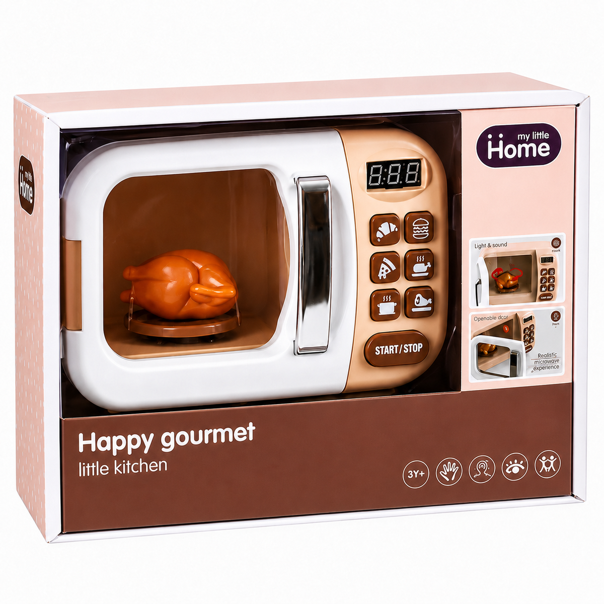 מיקרוגל אינטראקטיבי לילדים ROBIN COOL Happy Gourmet עם דלת נפתחת, תצוגה דיגיטלית, אור, צלילים, צלחת מסתובבת ועוף צעצוע, מתאים מגיל 3.