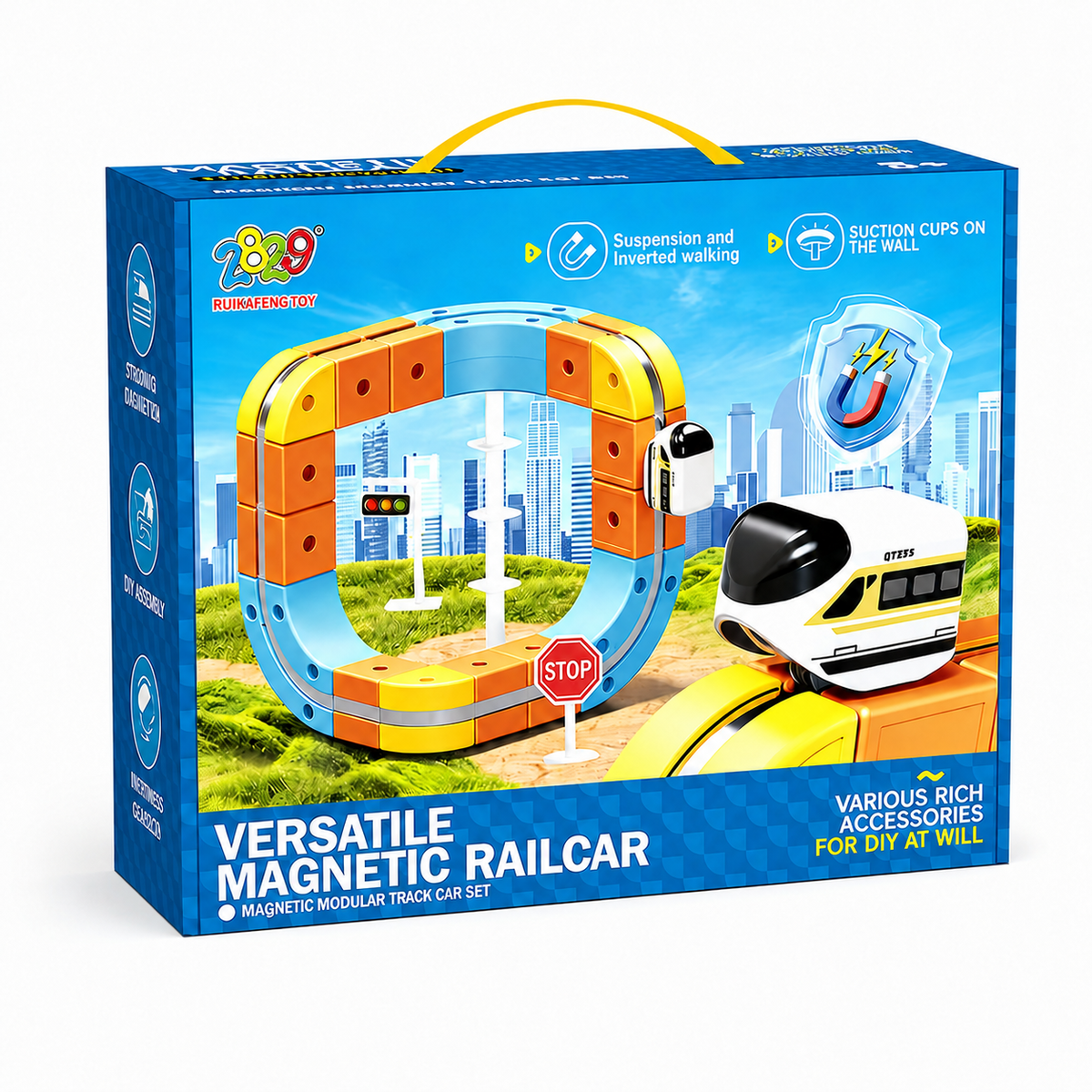 ערכת מסלול רכבת מגנטי מודולרי RUIA FENG TOY עם רכבת, מסילה משתנה ואפשרות להצמדה לקיר, לגילאי 3 ומעלה.