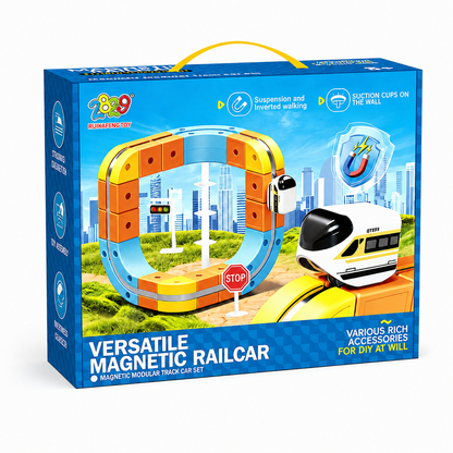 ערכת מסלול רכבת מגנטי מודולרי RUIA FENG TOY עם רכבת, מסילה משתנה ואפשרות להצמדה לקיר, לגילאי 3 ומעלה.