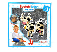 משחק ScotchiBaby חיות בית עם 8 חלקים צבעוניים להתאמה והצמדה, לפיתוח מוטוריקה וקשר עין־יד מגיל 12 חודשים.