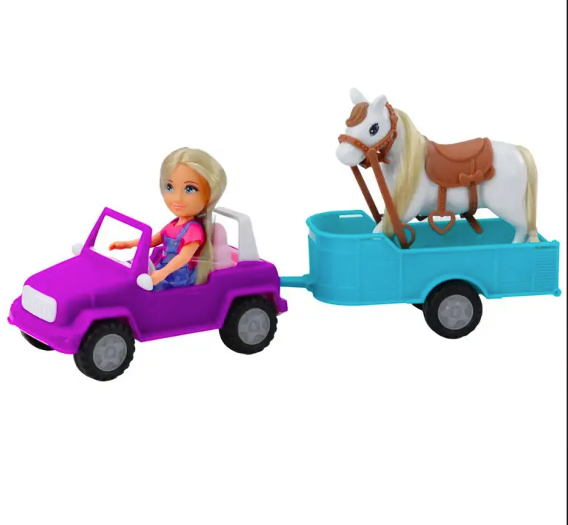 בובת KIKI עם ג׳יפ, עגלה וסוס (אונליין בלבד)