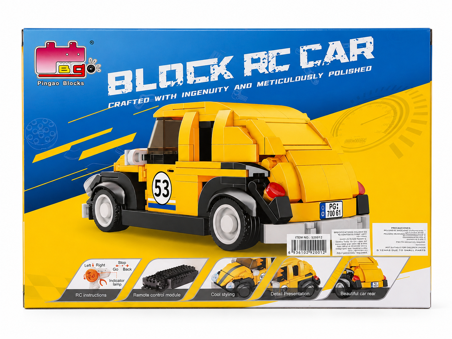 רכב להרכבה על שלט Block RC Car צהוב 280 חלקים