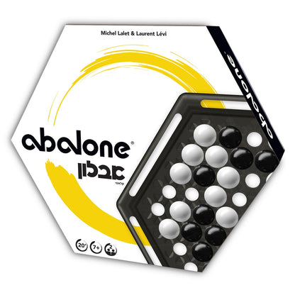 משחק אבלון קלאסי Abalone מבית FoxMind עם לוח משושה ו־28 גולות שחורות ולבנות לשני שחקנים