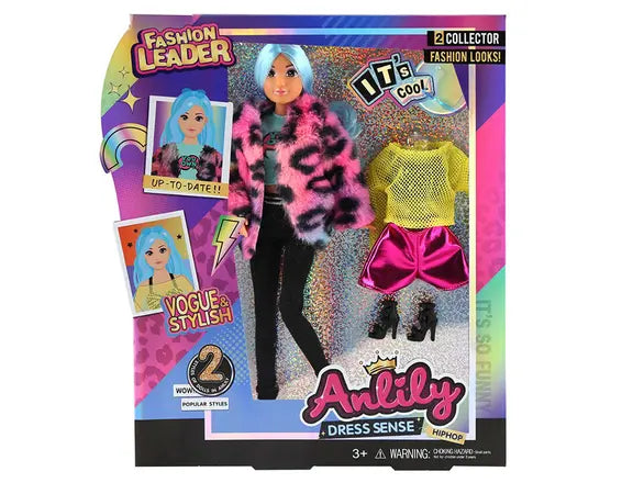 בובת ANLILY עם שיער תכלת ושני לוקים אופנתיים כולל בגדים ונעליים להחלפה לגיל 3+
