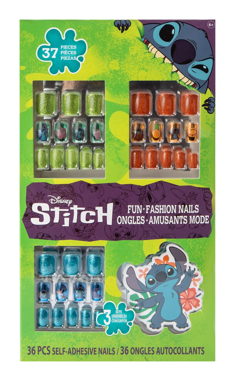 סט ציפורניים Disney Stitch לילדים – 36 ציפורניים להדבקה