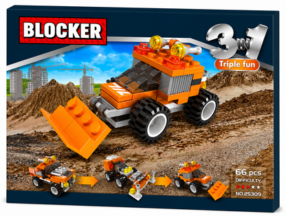 משחק הרכבה Blocker דחפור כתום 3 ב-1 – 66 חלקים