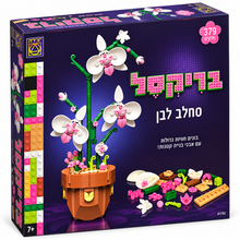 ערכת בריקסל סחלב לבן מבית יצירה להרכבת עציץ ופרחי סחלב מלבני בנייה
