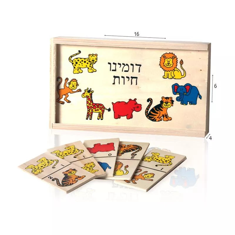 דומינו חיות מעץ בקופסה
