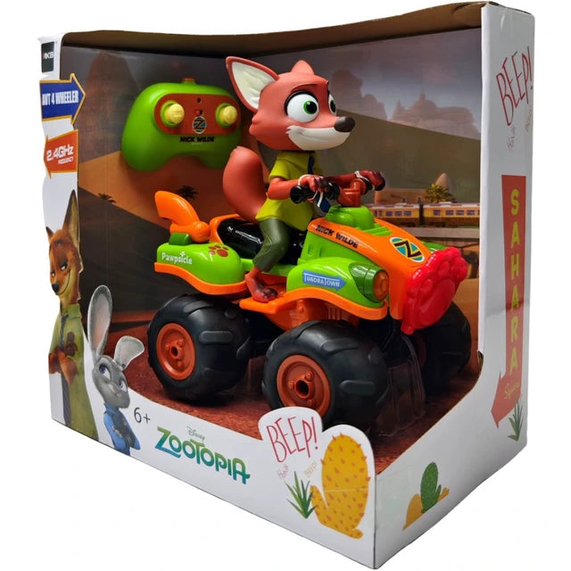 רכב שטח על שלט Disney Zootopia עם דמות ניק וויילד, ארבעה גלגלים ושלט אלחוטי 2.4GHz