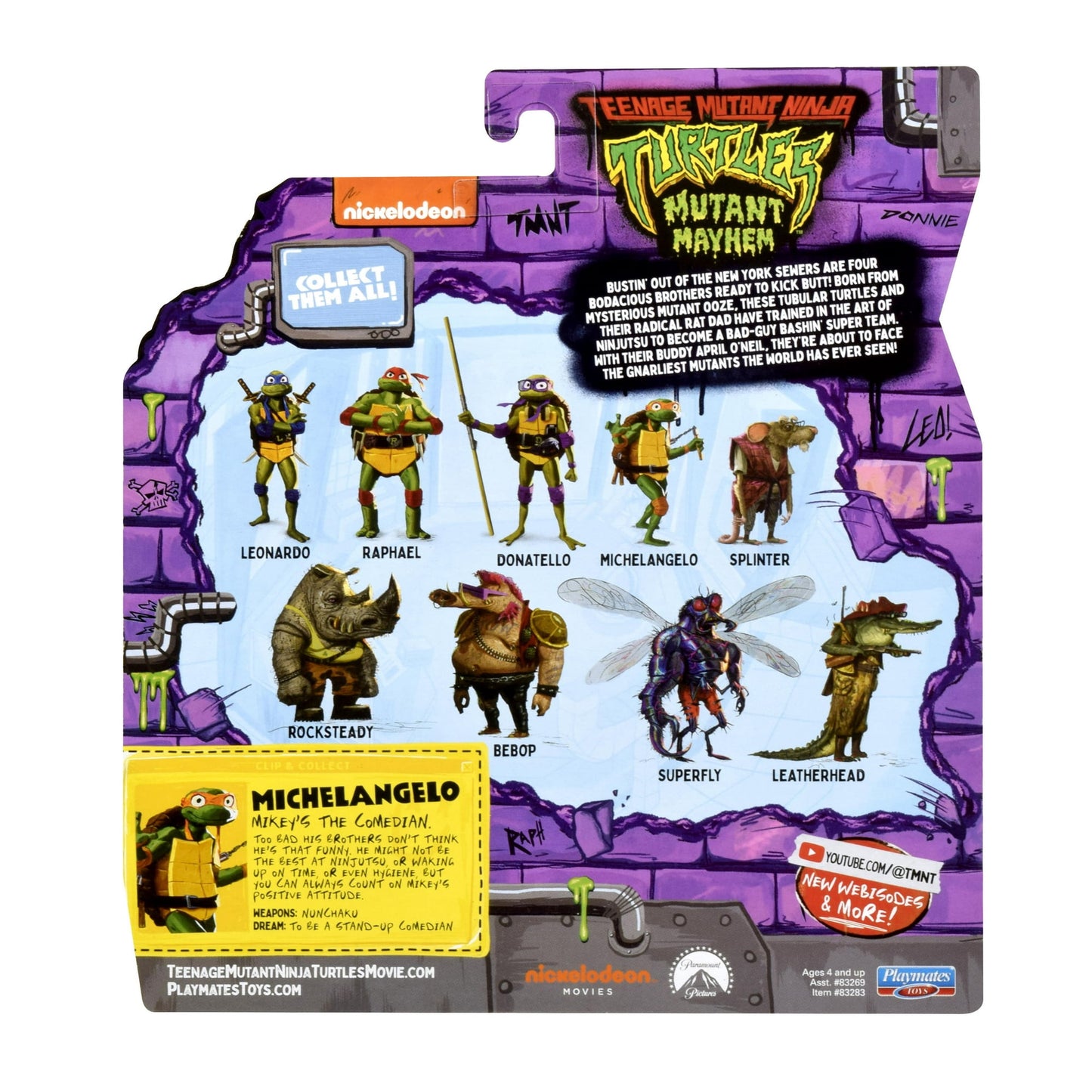 דמות Michelangelo צבי הנינג׳ה Mutant Mayhem עם אביזרים