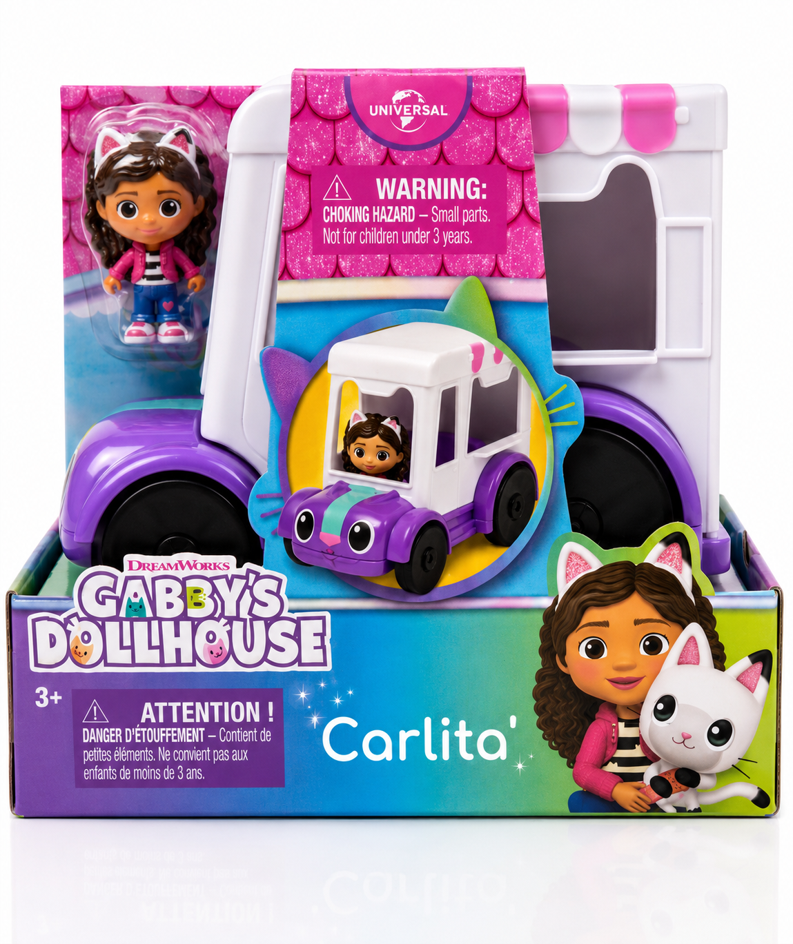 סט Gabby's Dollhouse עם דמות גבי ורכב Carlita לבן־סגול לילדים מגיל 3+
