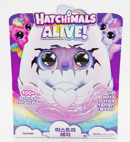 Hatchimals Alive Pufficorn בביצה אינטראקטיבית עם יותר מ־100 אורות, צלילים ותגובות לגיל 5+
