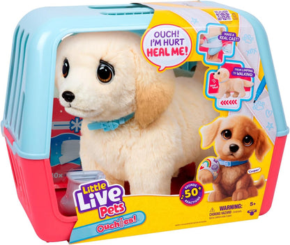 קופר גור גולדן רטריבר אינטראקטיבי Little Live Pets Ouchies עם מנשא, תחבושות וערכת טיפול וטרינרית