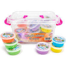 קופסה עם 24 סליימים צבעוניים Magic Slime במכלים אישיים ובקופסת אחסון עם ידית
