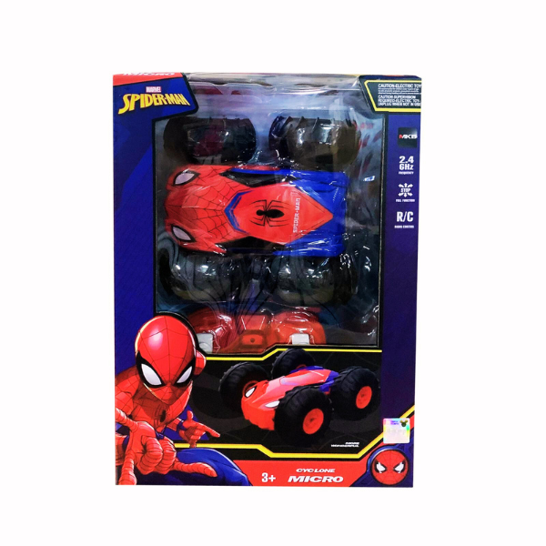 מכונית Spider-Man Cyclone Micro על שלט עם גלגלים גדולים, תאורת LED ותדר 2.4GHz