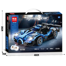 מכונית ספורט כחולה להרכבה MINGDI Speed Car 8708 עם 301 חלקים ושלט רחוק 2.4GHz, לגילאי 14+
