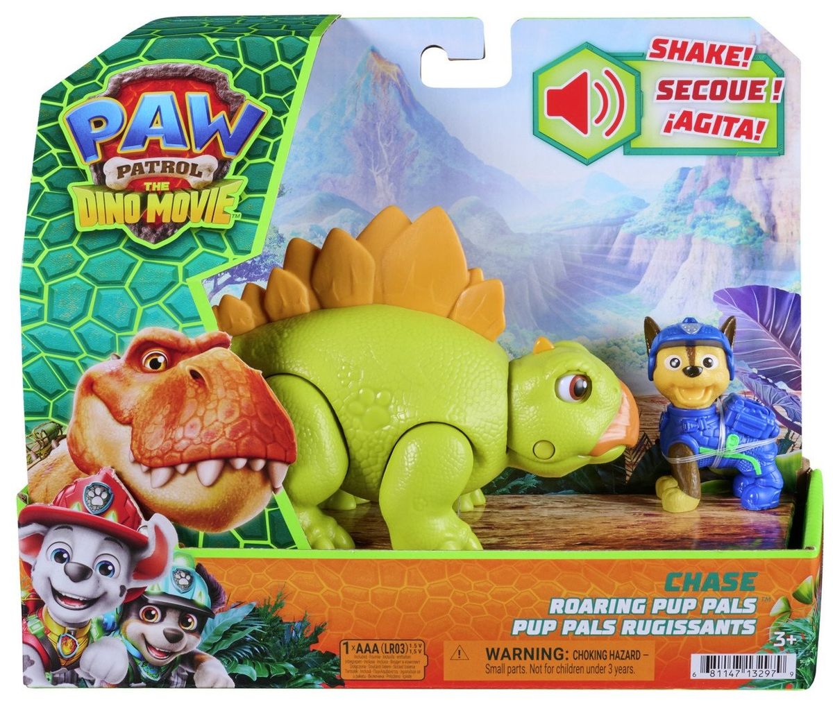 סט PAW Patrol The Dino Movie עם צ׳ייס ודינוזאור ירוק שואג עם אפקטים קוליים לגיל 3+
