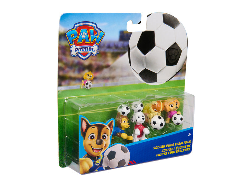 סט 4 דמויות PAW Patrol בכדורגל הכולל צ׳ייס, מרשל, סקיי ורבל עם כדורים אישיים
