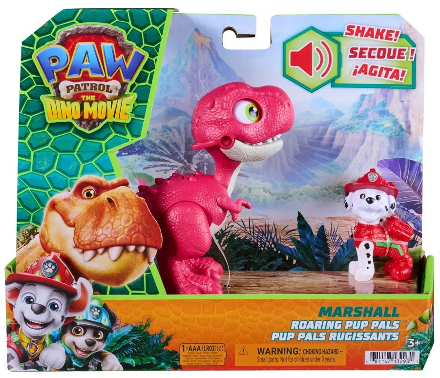 סט PAW Patrol The Dino Movie עם מרשל ודינוזאור T-Rex שואג עם אפקטי קול ותנועה
