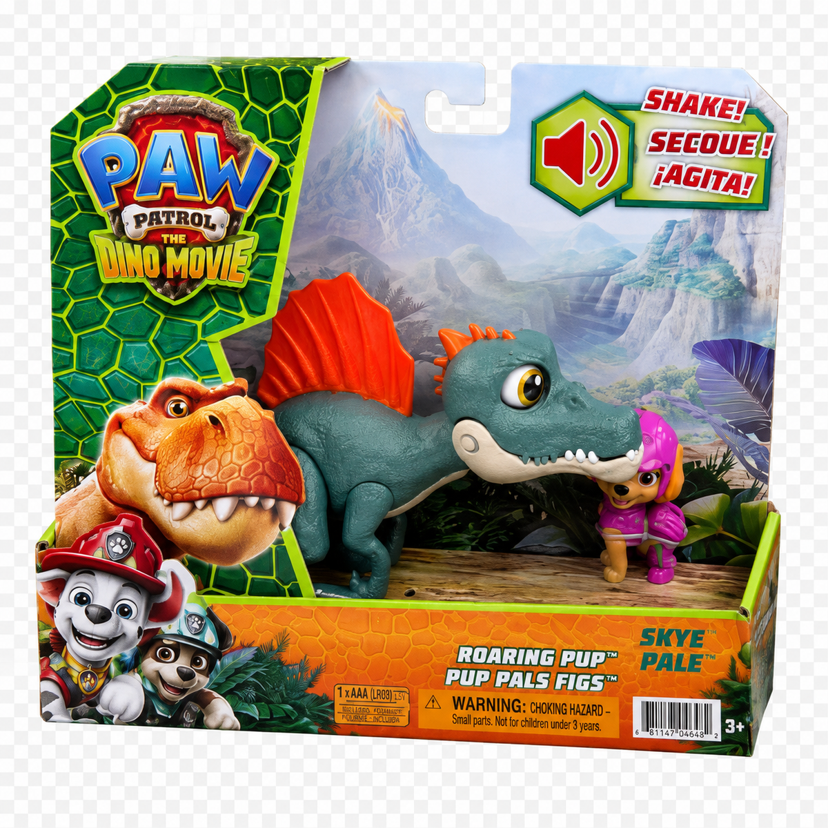 סט PAW Patrol The Dino Movie עם רקס וספינוזאורוס אינטראקטיבי הכולל קולות, שאגות ומצמוץ בעיניים