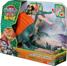 סט PAW Patrol The Dino Movie עם ספינוזאורוס גדול ודמות רקס, כולל תנועה ואפקטים קוליים
