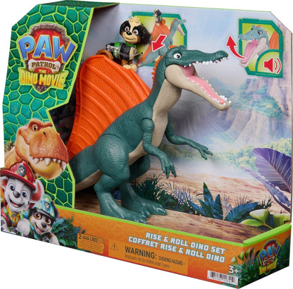 סט PAW Patrol The Dino Movie עם ספינוזאורוס גדול ודמות רקס, כולל תנועה ואפקטים קוליים
